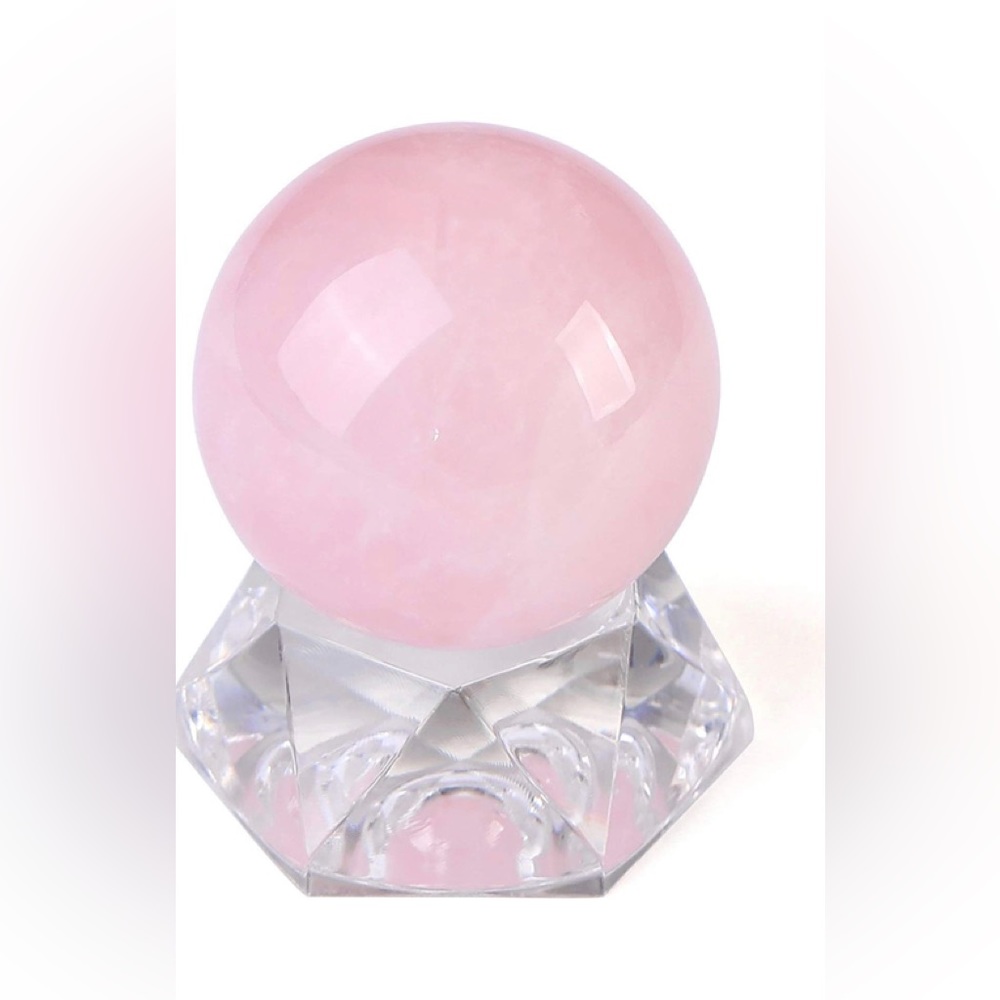 NWT:Natural Rose Quartz Sphere Gemstone Healing Crystal Ball with Acrylic Stand